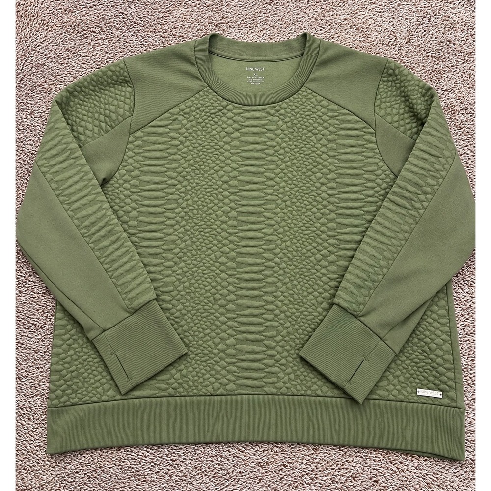 Nine West Active Olive Green Textured Snakeskin Sweatshirt Plus Size 3X
